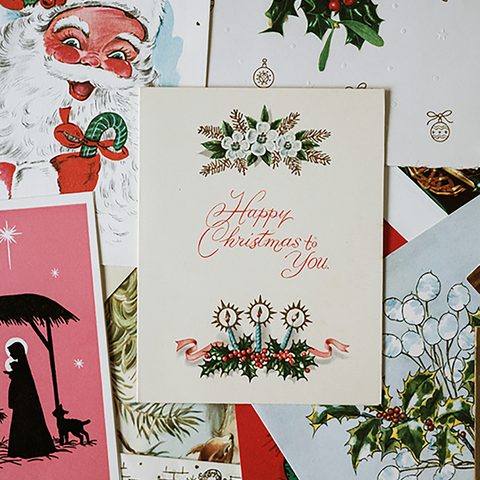 Vintage style Christmas greeting cards laid out together
